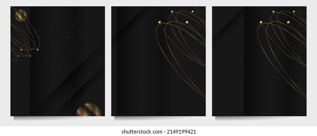 Set Christmas gold design black background abstract shiny color golden