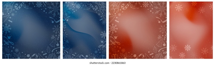 Conjunto de fondos degradados de Navidad. Gradientes azules y rojos con elementos de navidad suave. Ilustración vectorial. EPS 10.