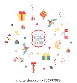 Set of Christmas graphic elements on a white background, collection design elements, vector images