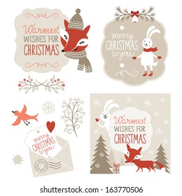 Set of Christmas graphic elements, vector illustration for greeting cards, scrapbooking elements