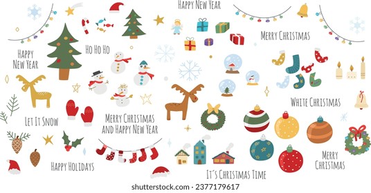 Conjunto de elementos gráficos de Navidad Ilustración vectorial