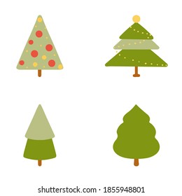 Conjunto de árboles verdes de Navidad, decorados con bolas. Felices fiestas navideñas. Ilustración dibujada a mano por vectores. El símbolo del Año Nuevo. Adecuado para postales, ropa, embalaje.