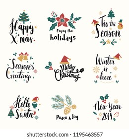 Set of Christmas greeting badge vectors