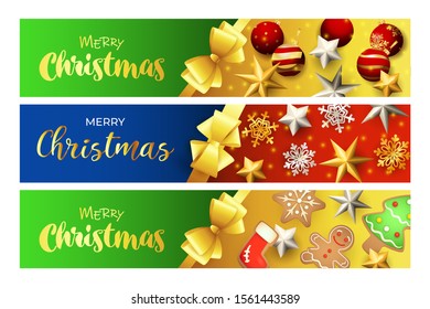 Set of Christmas greeting banners. Holiday concept. Vector Colourful backgrounds and decorations. Illustration can be used for advertising, internet trade, posters, leaflets, landing web page