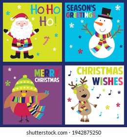 set of Christmas greeting card with cute character