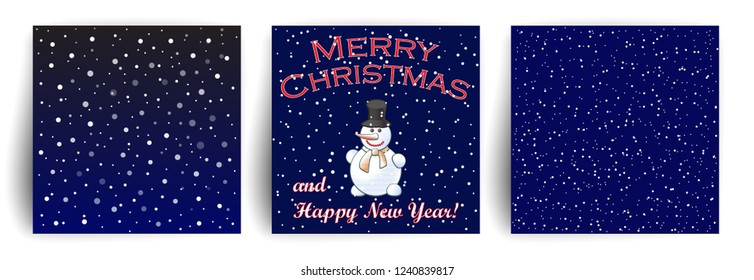 Set of Christmas Greeting card design template for flyer, banner, invitation, congratulation. Christmas background with snowman. Falling snow. Vector illustration. Christmas Greeting card.