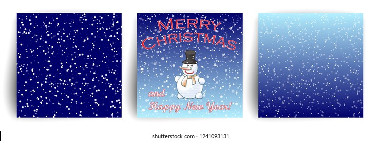 Set of Christmas Greeting card design template for flyer, banner, invitation, congratulation. Christmas background with snowman. Falling snow. Vector illustration. Christmas Greeting card.