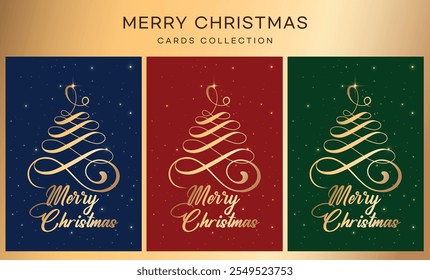 Set of Christmas Greeting Card Gold luxury Design layout templates. Vector illustration.