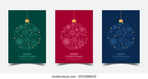 Set of Christmas greeting card with hanging bauble decoration on colorful background template design. elegant Christmas card concept art decoration.vector illustration