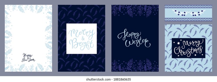 Set of Christmas greeting cards. Hand drawn lettering. Best for Christmas or New Year greeting cards, invitation templates, posters, banners. Vector illustration