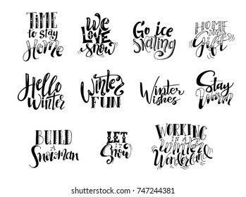 Set of Christmas greeting cards. Hand drawn design elements. Vector calligraphy design.