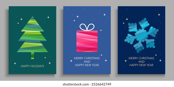 Set of Christmas greeting cards. Vector illustration in flat design style.