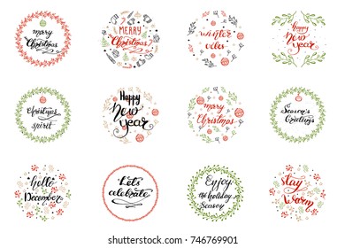 Set of Christmas Greeting Designs. Vector illustration. 