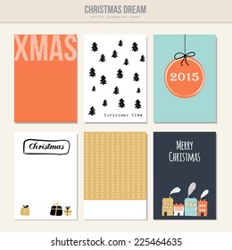 Set of christmas greeting, journal cards, vector illustration backgrounds