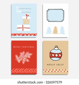 Set of Christmas greeting, journal cards, vector hand drawn  illustration backgrounds