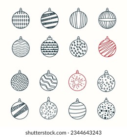 set christmas hand drawn ball bell design elements vector