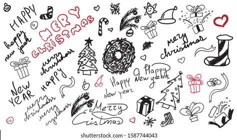 Set of Christmas hand drawn doodles. Vector