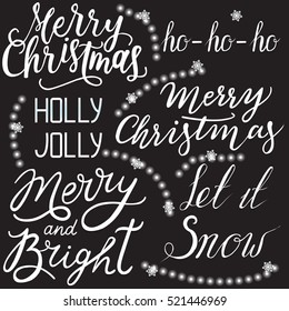 Set of Christmas hand-label design on a black background. Vector illustration