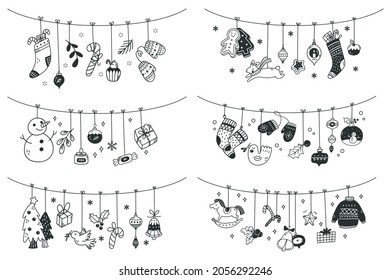 Set of Christmas hanging decoration doodles