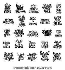 Set of Christmas and happy new year theme. Hand drawn lettering design for card, banners, posters and other.