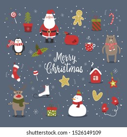 Set of christmas and happy new year items. Vector illustration.