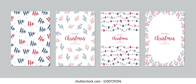 Set of christmas and happy new year greeting cards with lettering calligraphy decorative ornament elements.