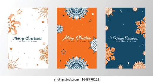 Set of Christmas and Happy New Year greeting cards with snowflakes