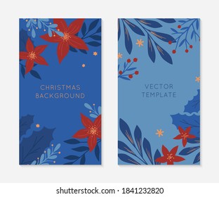Set of Christmas and Happy New Year insta story templates.Holiday ad and promo concepts.Modern vector layouts.Xmas trendy design for social media marketing,digital post,prints,banners.