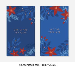 Set of Christmas and Happy New Year insta story templates.Holiday ad and promo concepts.Modern vector layouts.Xmas trendy design for social media marketing,digital post,prints,banners.