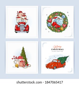 Set of christmas and happy new year illustrations card set