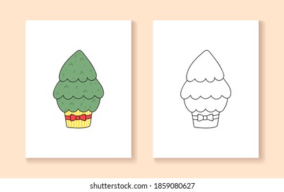 Set of Christmas and Happy New Year illustrations. oloring pages. Christmas tree. Vector design templates.