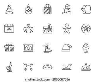 set of Christmas and Happy New Year line icons, holiday, winter, celebration