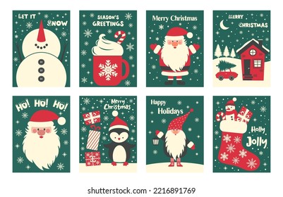 Set of Christmas and Happy New Year cards. Christmas Greeting Card. Vector design template. Cute illustrations with New Year symbols.