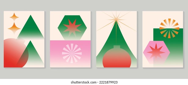 Set of Christmas and happy new year background cover vector. Elements of geometric shapes, faded transparent color. Modern design for banner, invitation, card, cover, poster, advertising.