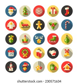 Set of Christmas and Happy New Year flat design vector icons