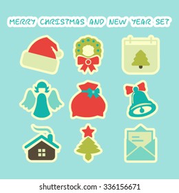 Set of Christmas and Happy New Year Icons Isolated.