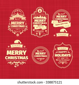 Set of Christmas and Happy New Year badges labels with clean modern styled design  . Christmas decoration collection. Calligraphic and typographic elements, labels, signs. Eps 10 vector illustration.