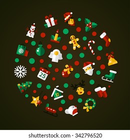 Set of Christmas and Happy New Year flat design vector icons