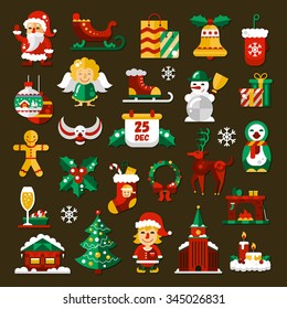 Set of Christmas and Happy New Year flat design vector icons