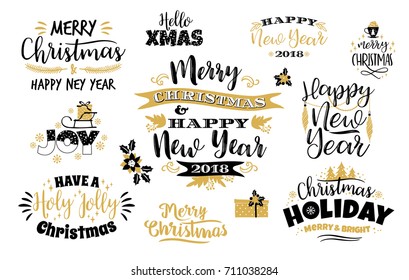 Set of Christmas and Happy New Year lettering designs. Vector elements for card, poster, flyer, web and other users.