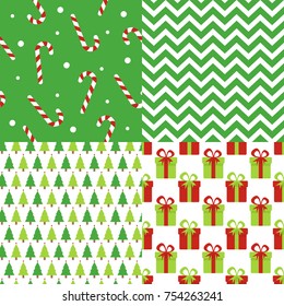 Set of Christmas and Happy New Year seamless pattern. Winter holiday background.