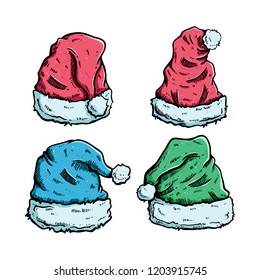 set of christmas hat with colored hand drawn style