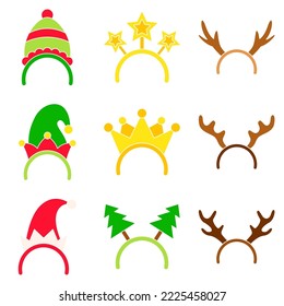 Set of Christmas headband in flat style isolated