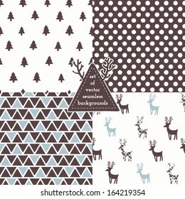 Set of Christmas hipster seamless patterns.