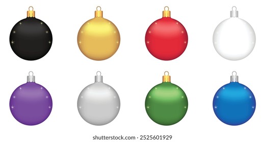 Set of Christmas Holiday Ball on a white background. Decorations for New Year tree and Christmas design. Vector realistic object Illustration 10 EPS