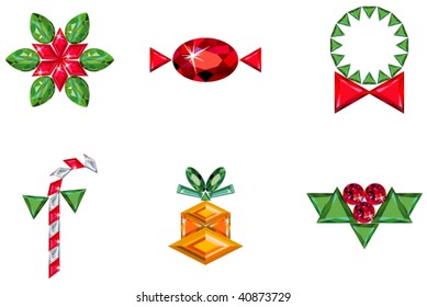 Set of christmas or holiday elements made from precious stones