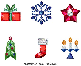 Set of christmas or holiday elements made from precious stones
