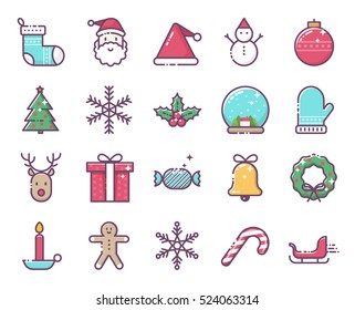Set of Christmas holiday filled outline icons. Vector illustration.