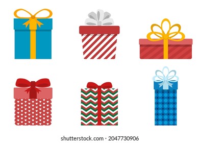 Set of Christmas holiday gift boxes collection, Flat design Illustrations