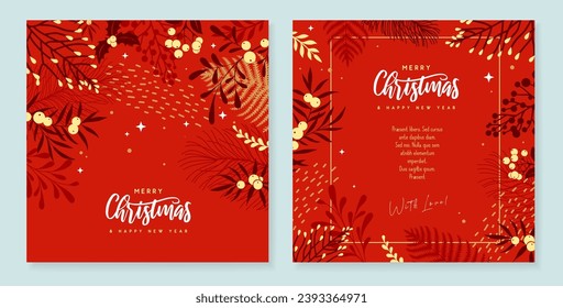 Set of Christmas holiday greeting cards or covers with christmas floral desoration. Vector illustration